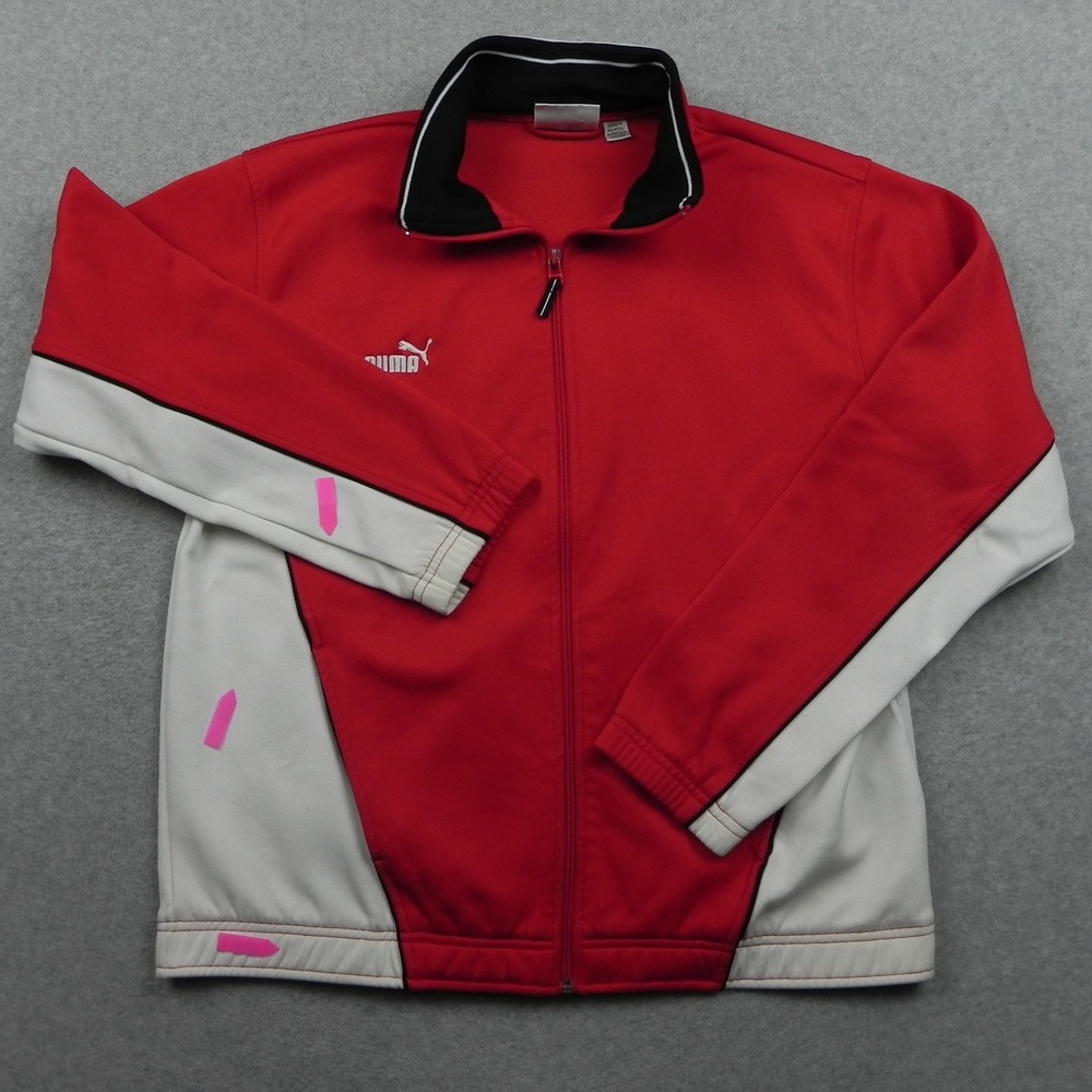Puma Jacket Mens Medium Full-Zip Activewear Track Mock Neck Logo Red Long Sleeve